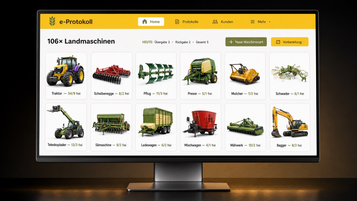 e-Protokoll CRM mit Übersicht des Maschinenparks und der Verfügbarkeit