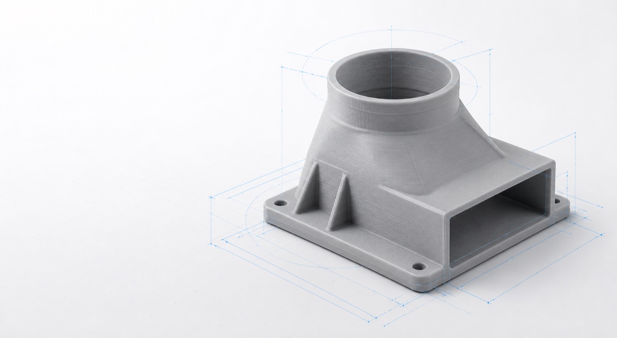 Technisches 3D-Bauteil mit CAD-Konstruktionslinien