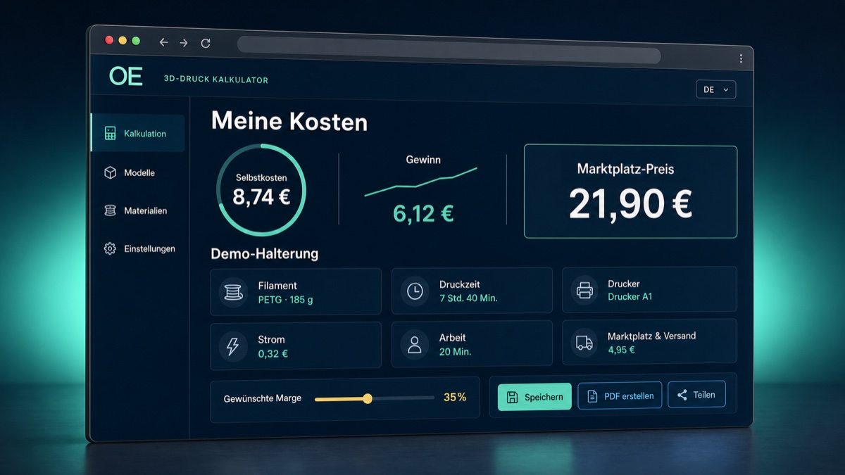 Meine Kosten mit Kalkulation eines anonymisierten 3D-Druck-Auftrags